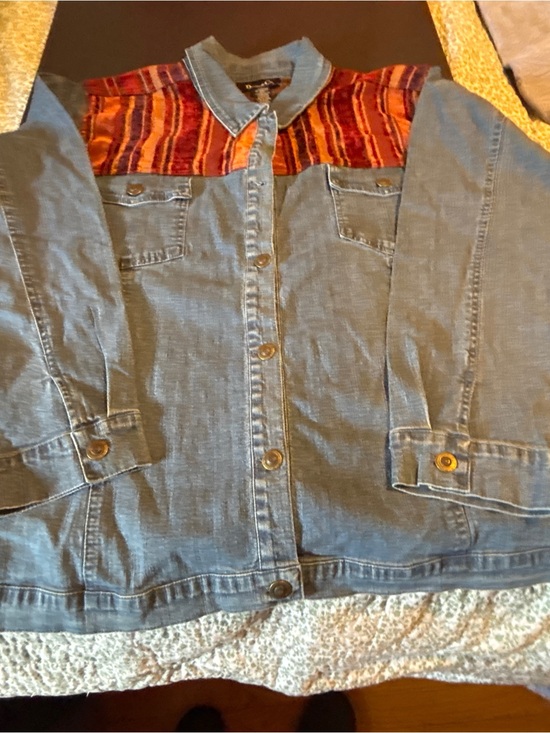 Denim&Co Jackets & Blazers - Denim & Co. 3X Denim Jacket Striped Velvet Chenille Yoke Stretch Boho Western